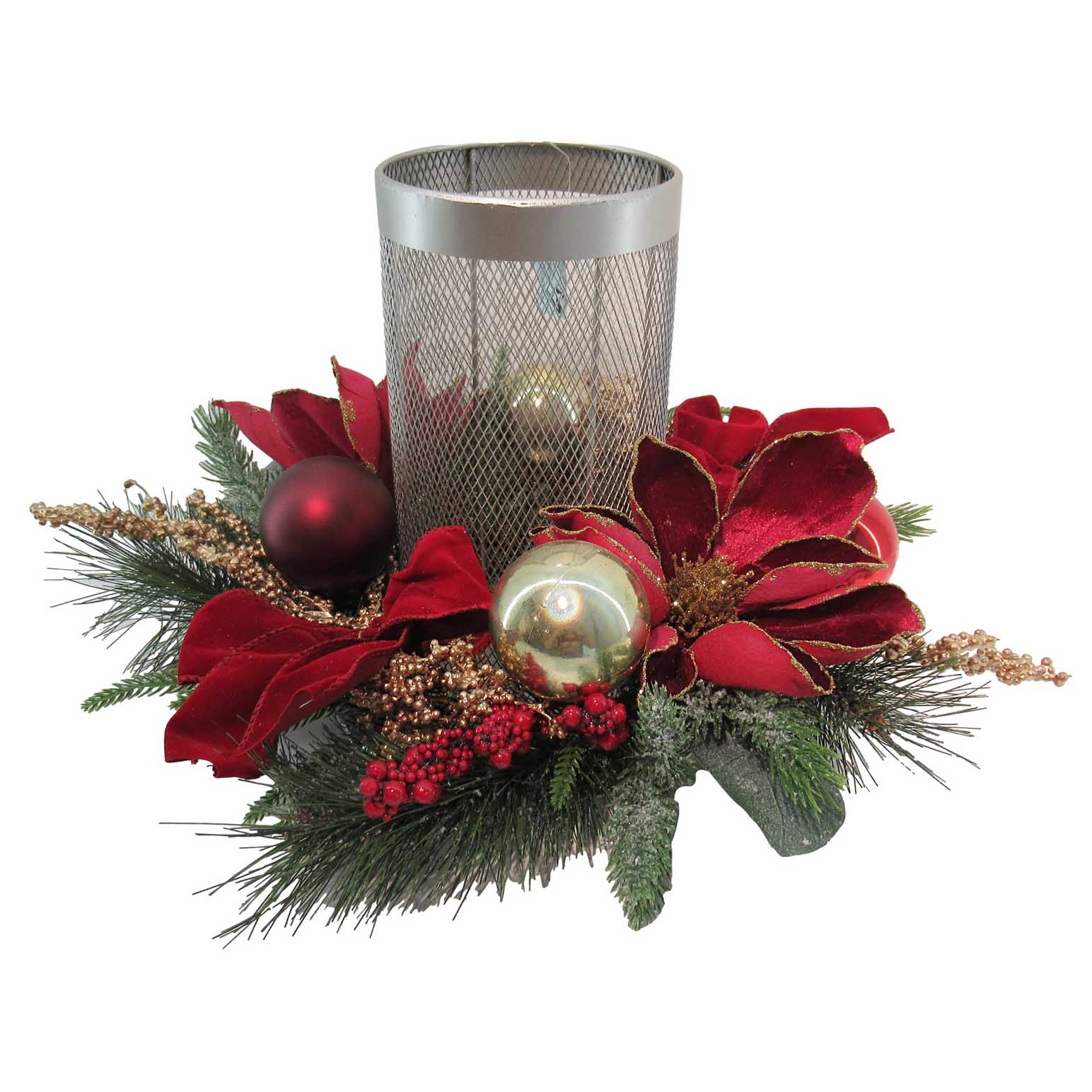 Candlering With Red Magnolia & Balls With Candle