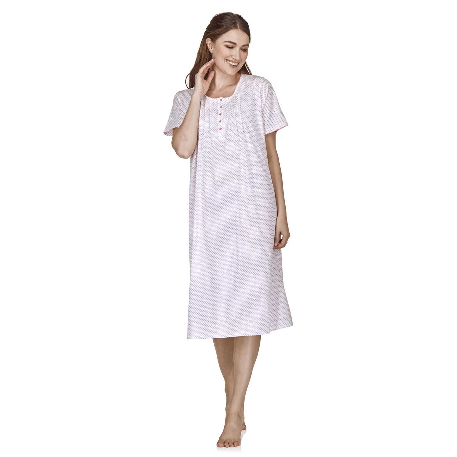 La Marquise Vertical Dots Cotton Rich Jersey Classic Dotted Ss Nightdress