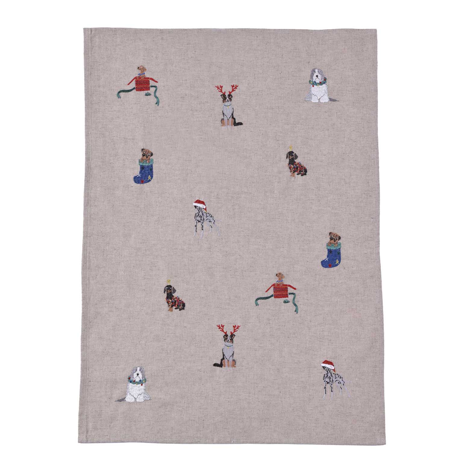 MM Linen Santa Paws Tea Towel 50X70