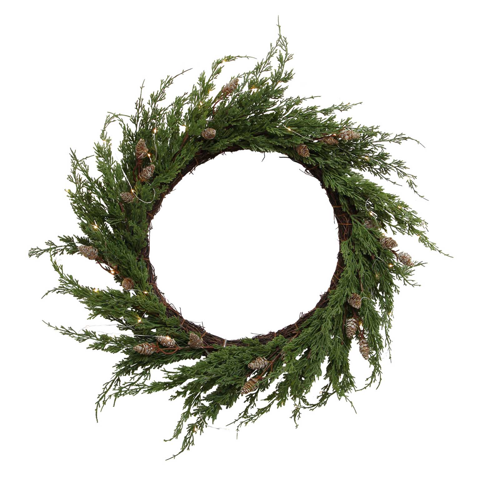 French Country Cedar & Pinecone  Wreath with Lights 65cm