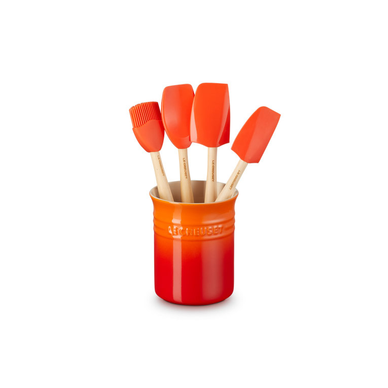 Le Creuset Craft Spatula Set Of 4 With Crock - Volcanic