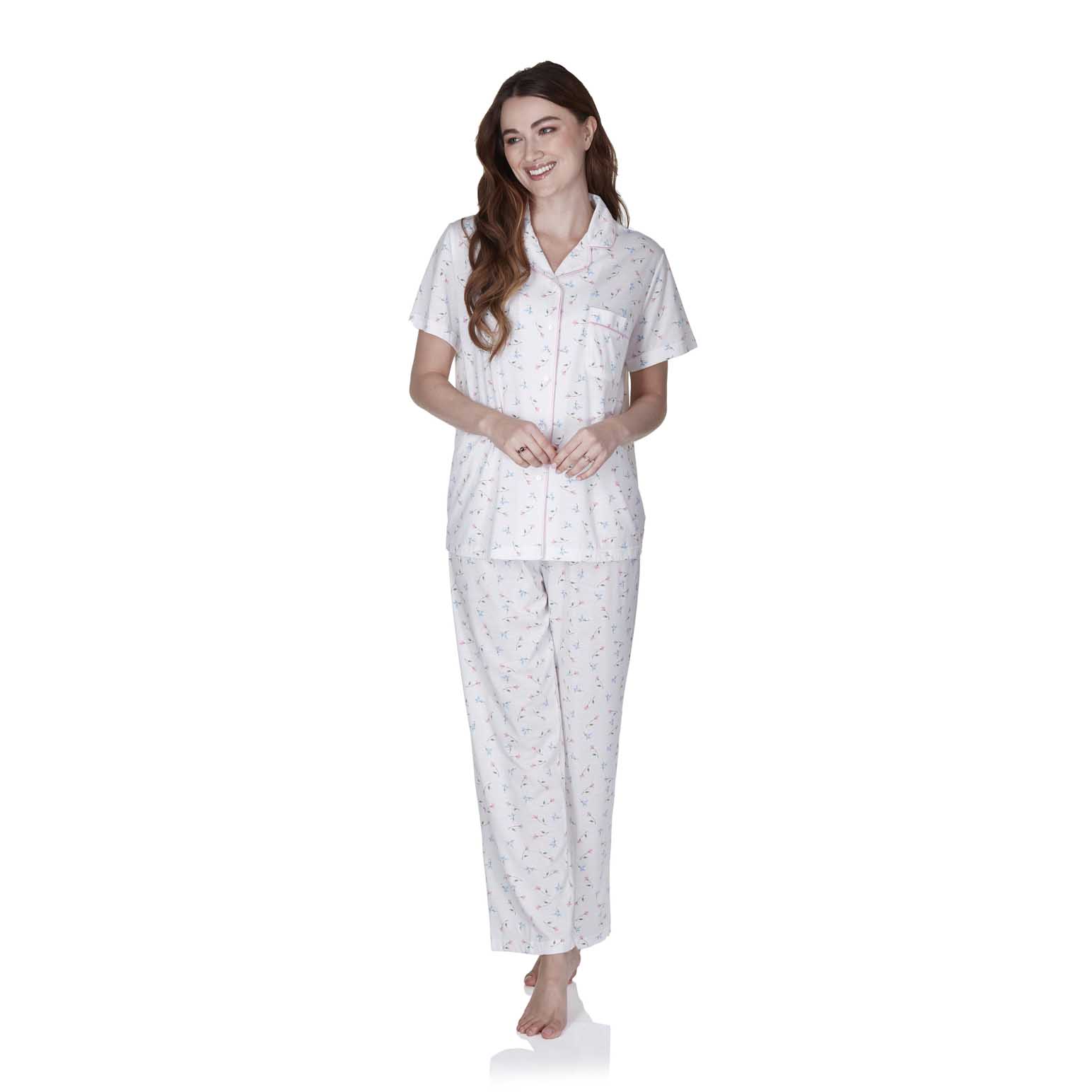La Marquise Flower Leaf Short Sleeve Button Through Pyjama Set