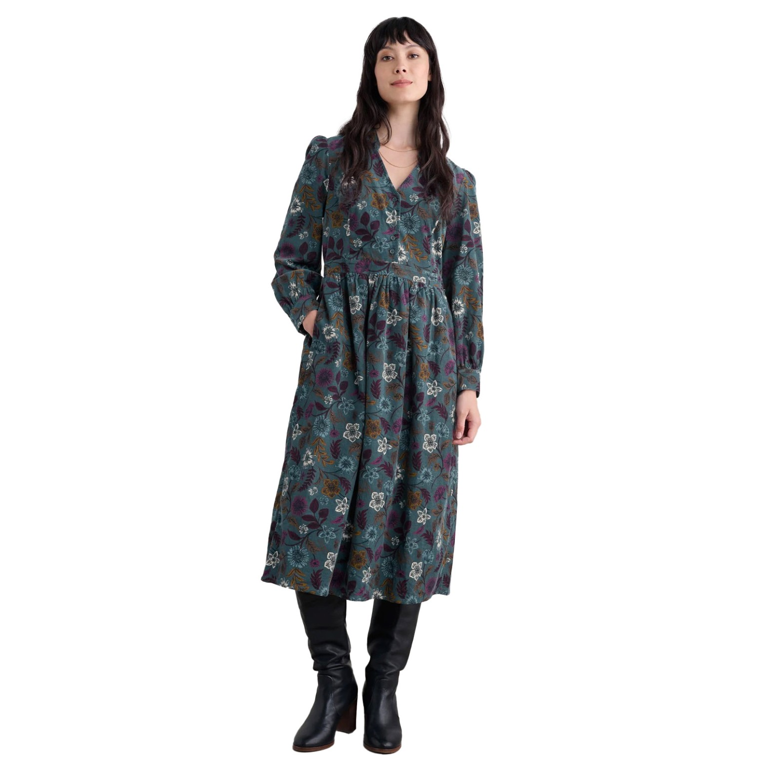 Seasalt Cornwall Rose Cottage Dress Woodblock Bloom Dusky Jade