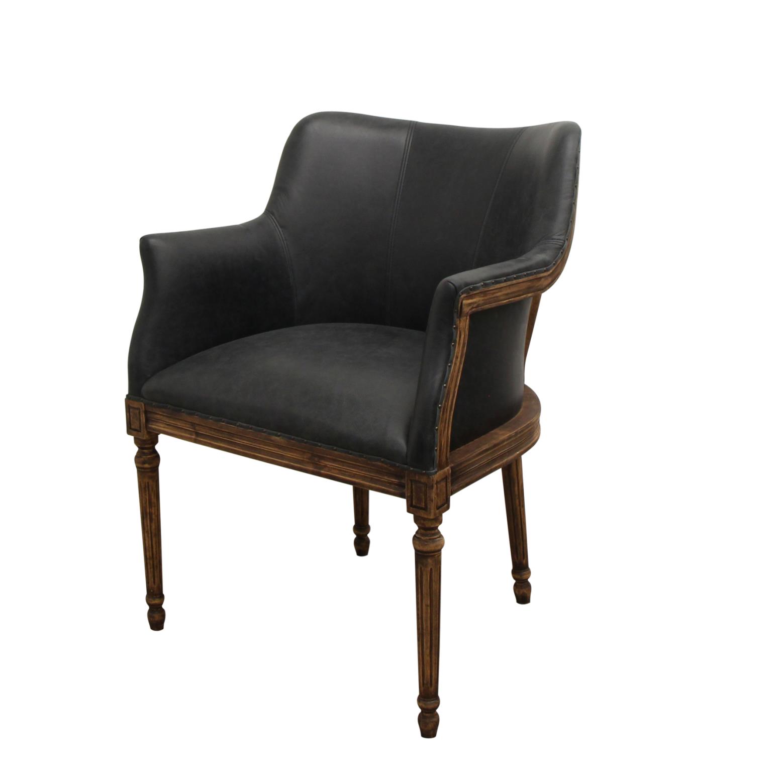 French Country Boston Black Leather Chair