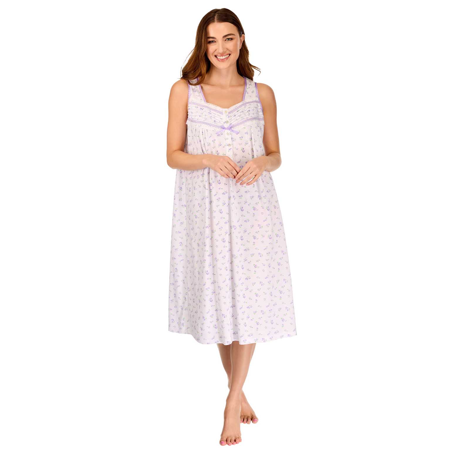 La Marquise Vintage Blossoms Cotton-Rich Jersey Sleeveless Nightdress