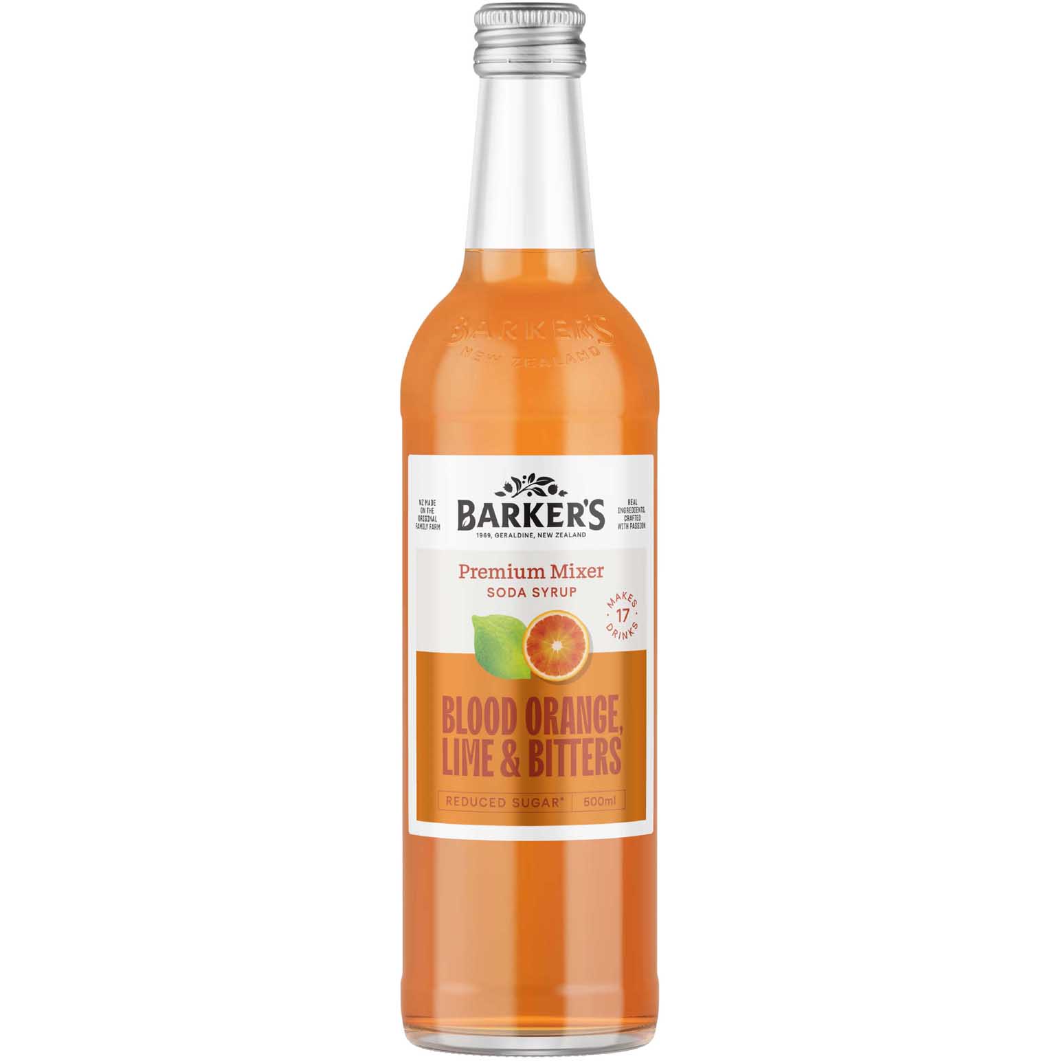 Barker's Reduced Sugar Premium Mixer Blood Orange Lime & Bitters 500ml