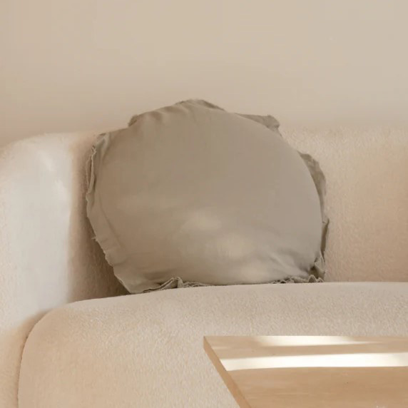 Home Lab 100% Flax Linen Round Feather Filled Cushion - Sage