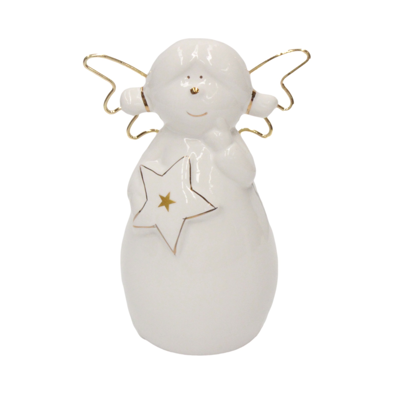 Standing Angel With Gold Wing Holding Star 15.5cm
