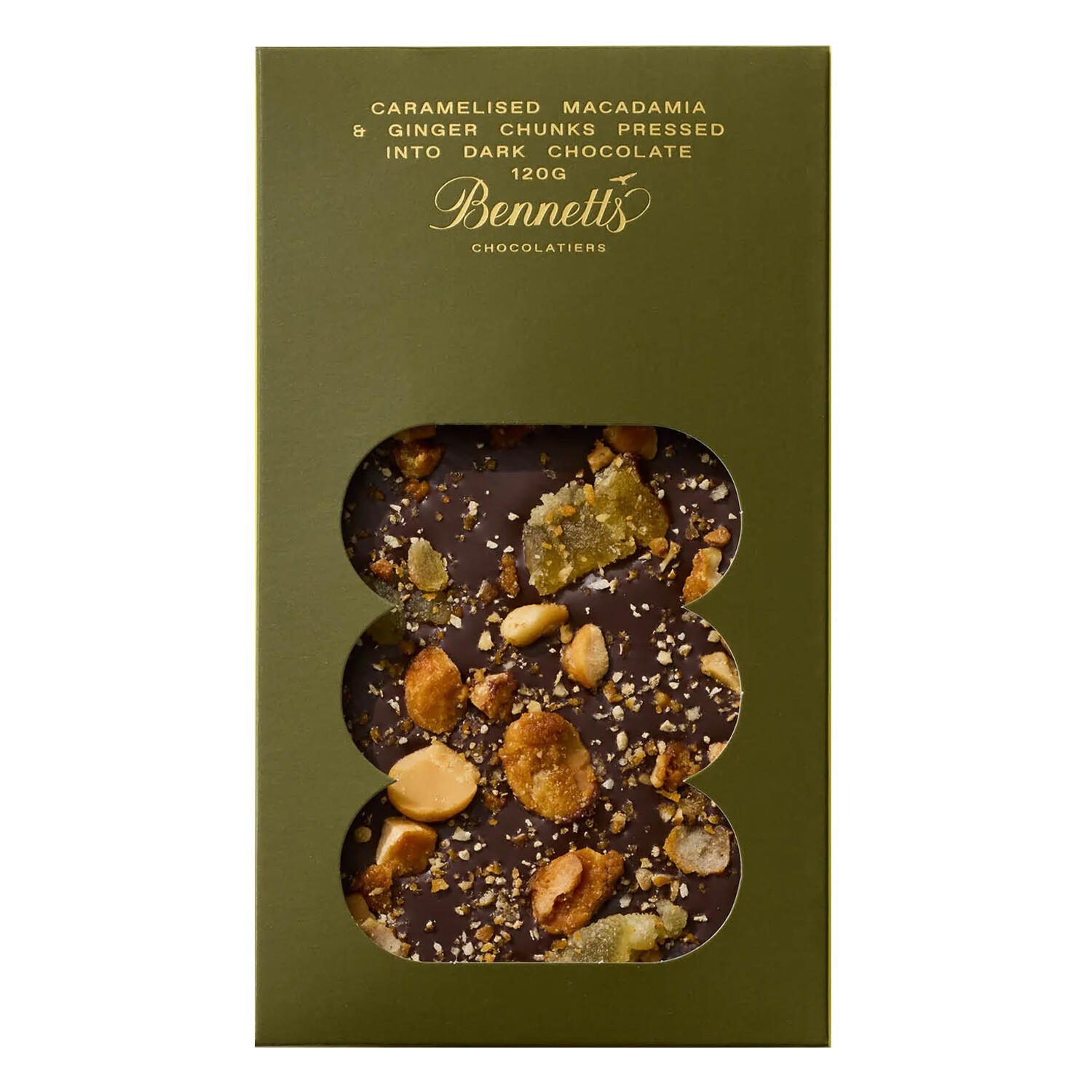 Bennetts of Mangawhai Macadamia & Ginger Chocolate Bar