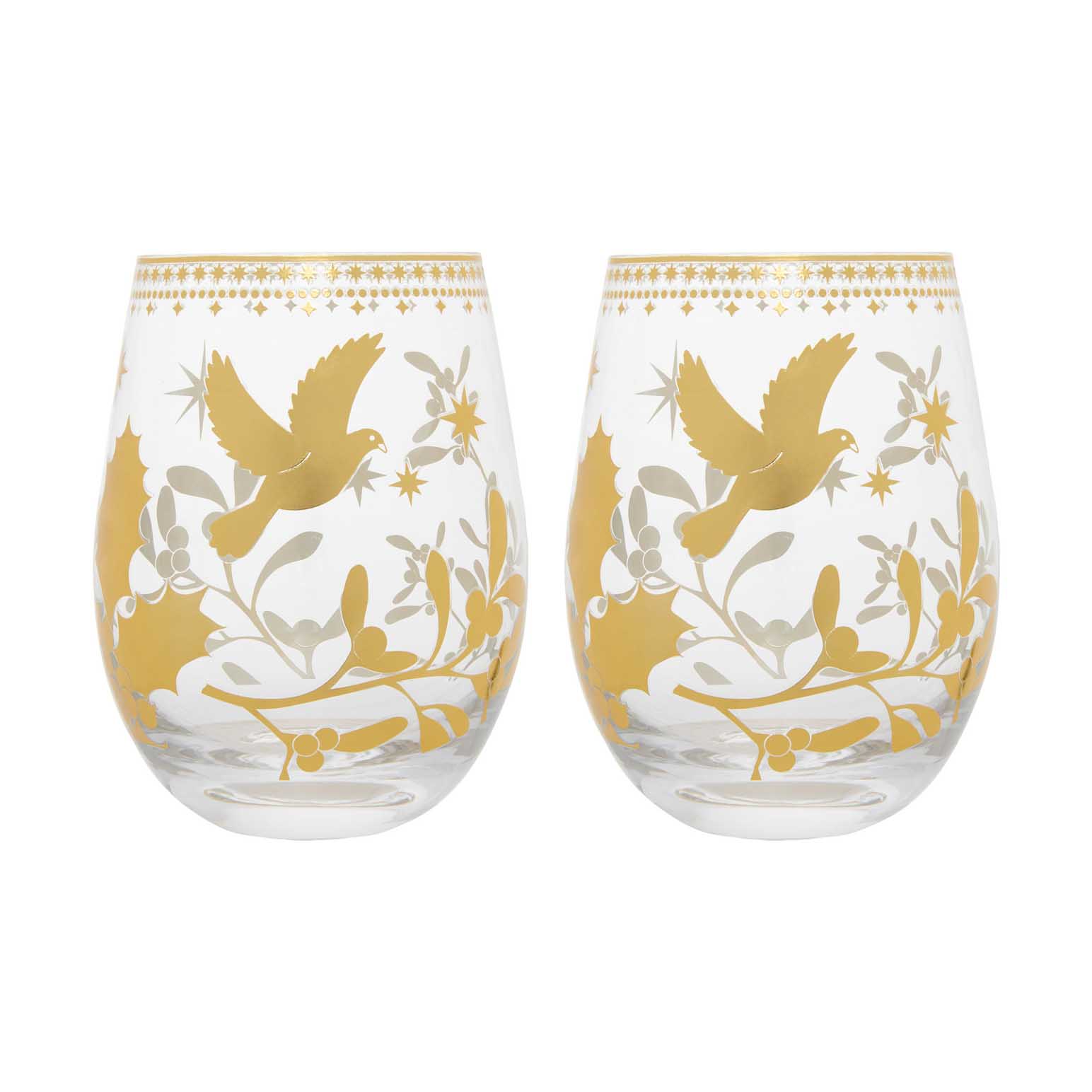 Maxwell & Williams White Christmas Stemless Wine Glass 550ml Set Of 2