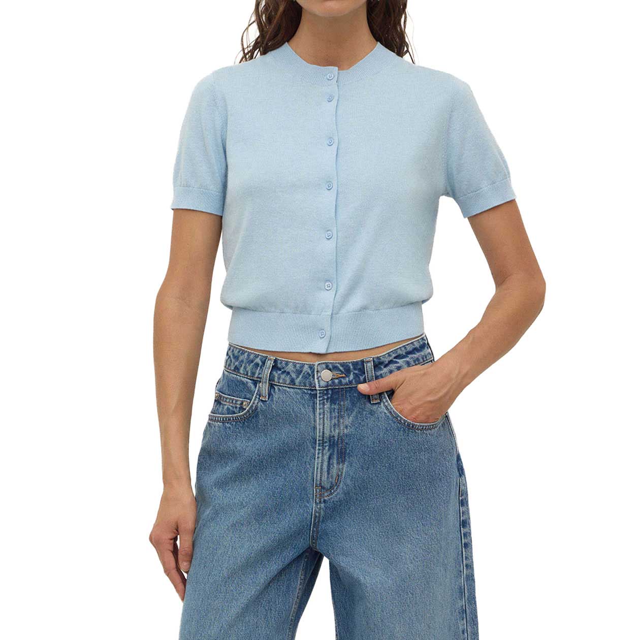 Assembly Label Semra Cotton Cashmere Short Sleeve Cardigan Salt