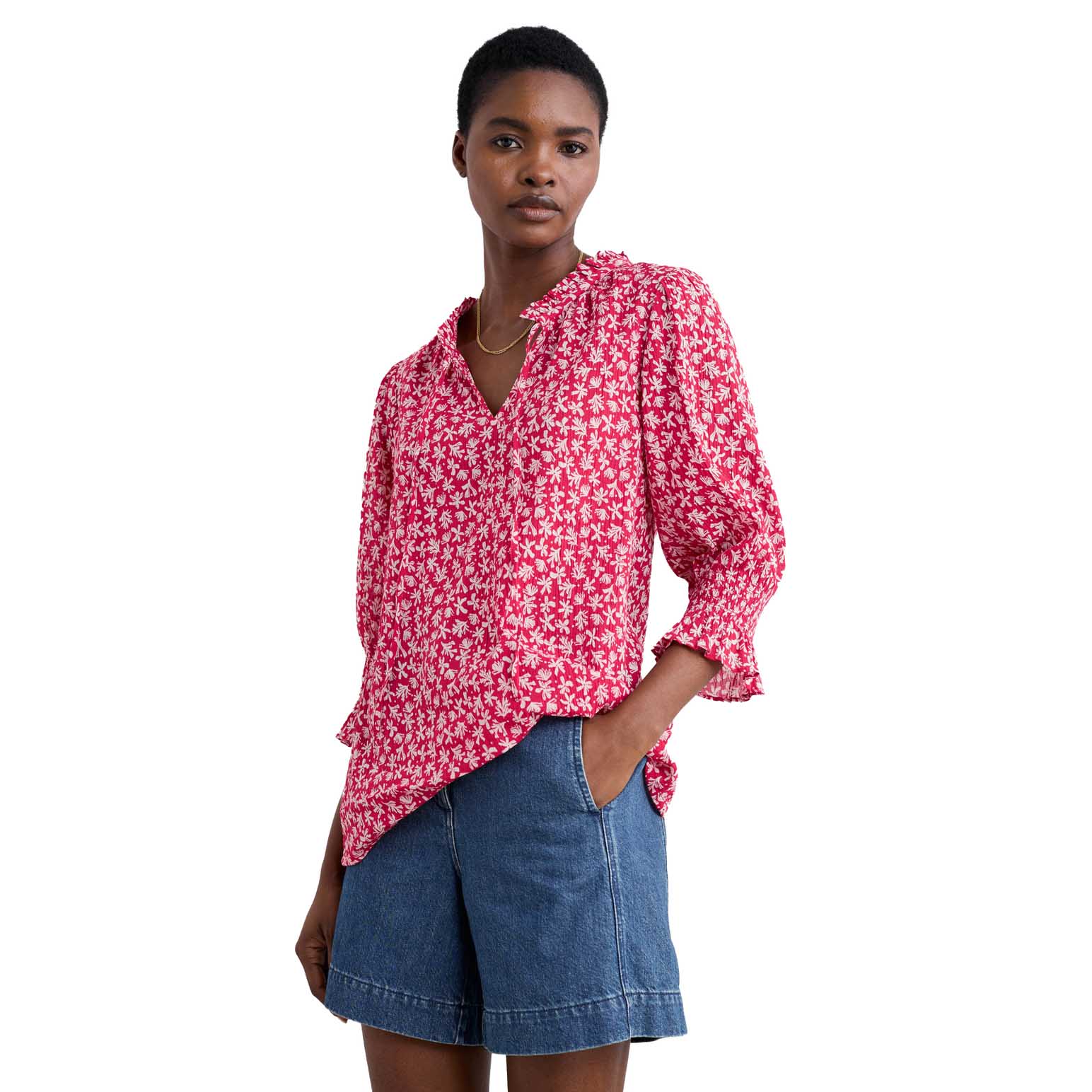 Seasalt Cornwall Shore Shape Top Saltwater Ditsy Scarlet