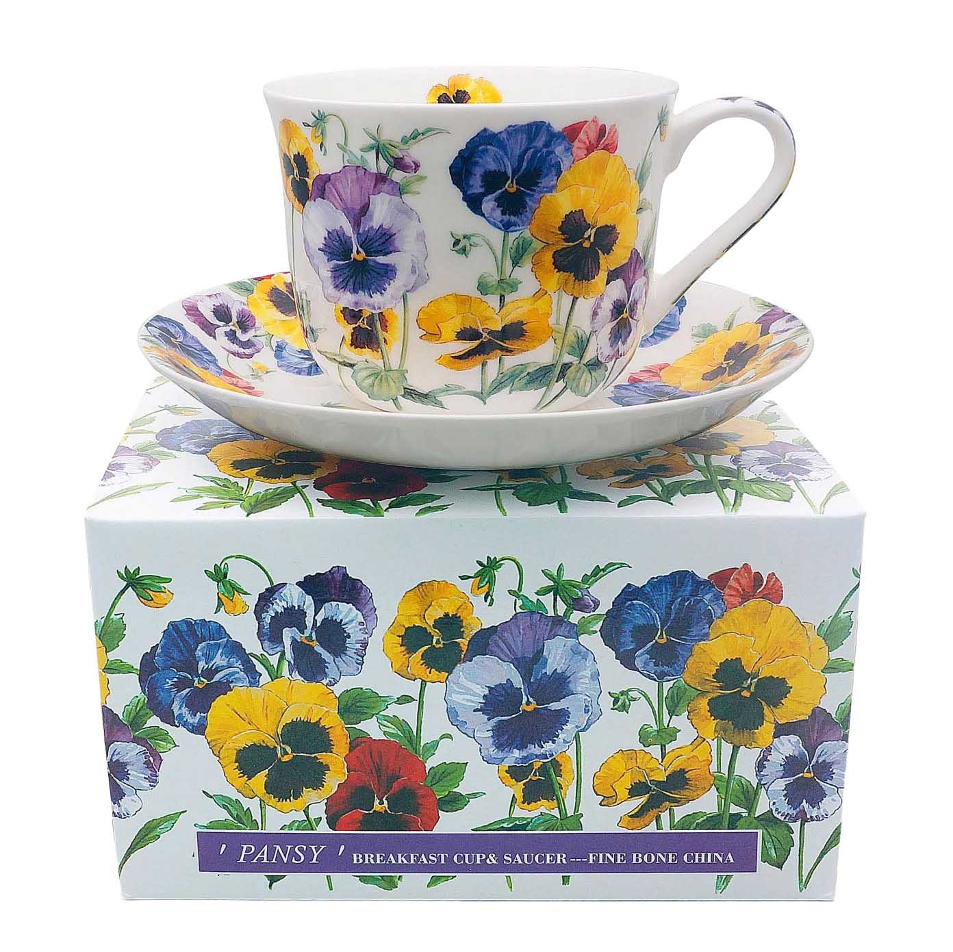 Dyme Pansy Breakfast Cup And Saucer
