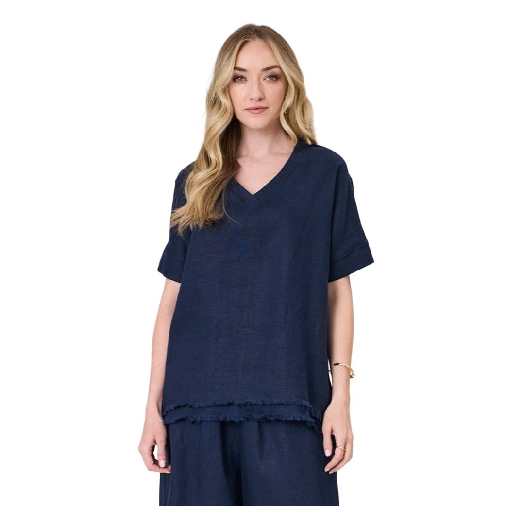 Lemon Tree Carola Linen Top Navy