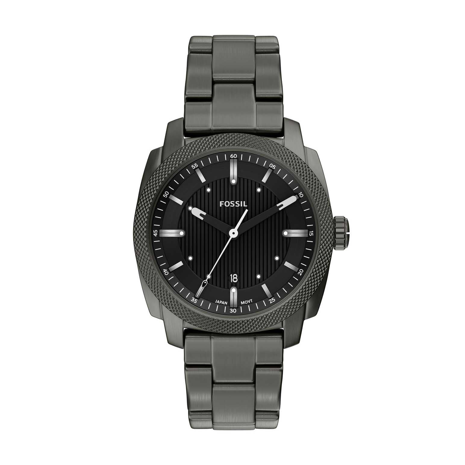 Fossil Machine 41mm Three-Hand Date Smoke Stainless Steel Watch