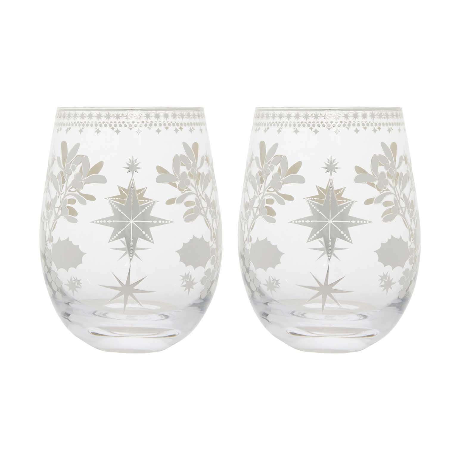 Maxwell & Williams White Christmas Stemless Wine Glass 550ml Set Of 2