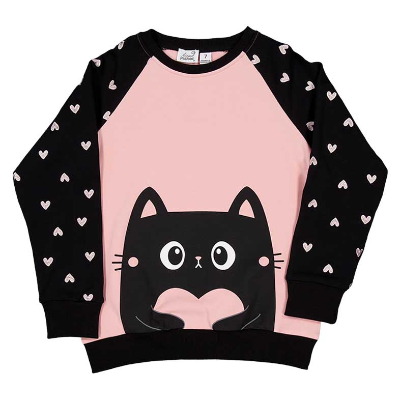 Kissed By Radicool Love Cat Raglan Crew