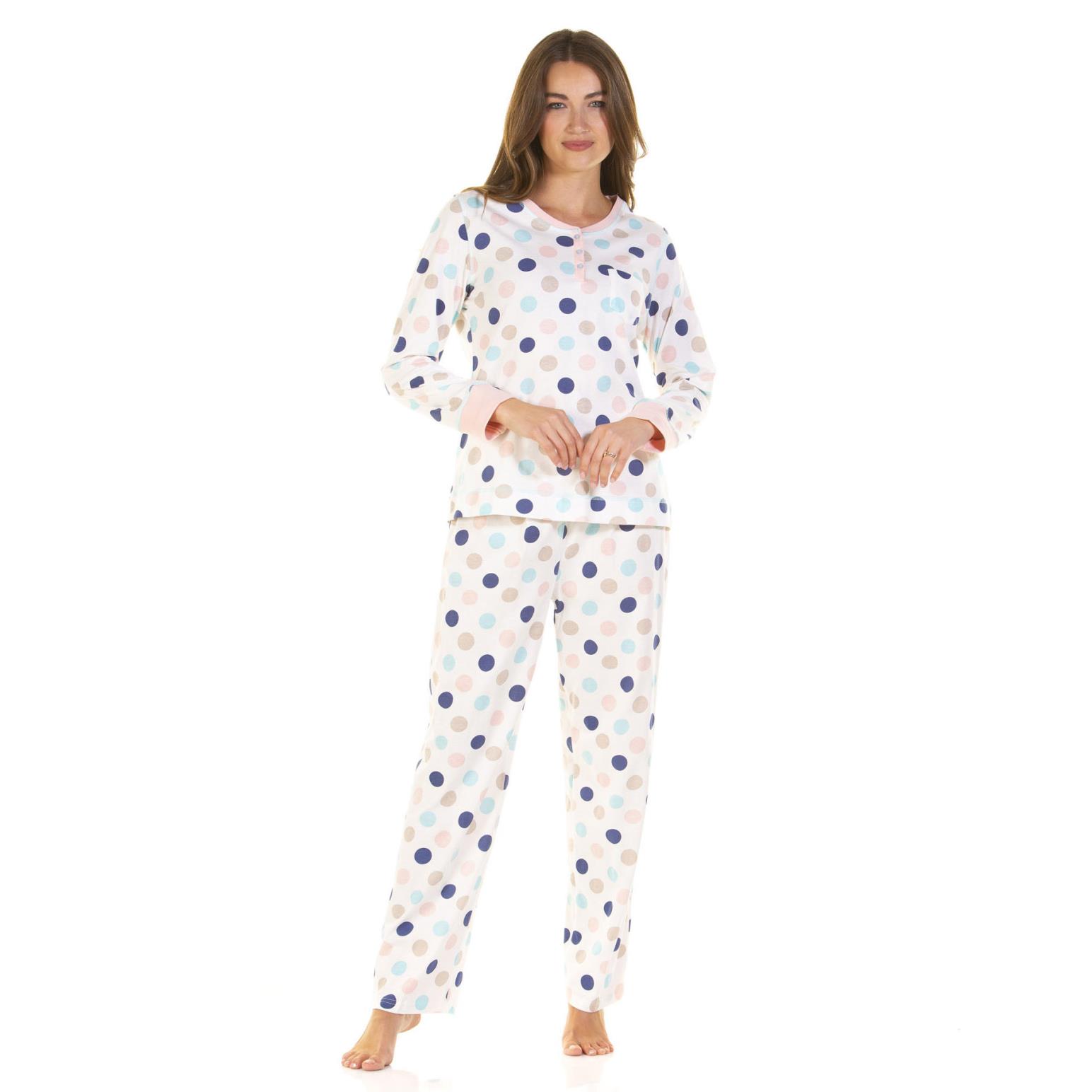 Sue Marks Misty Dots Cotton Long Sleeve Placket Pyjamas