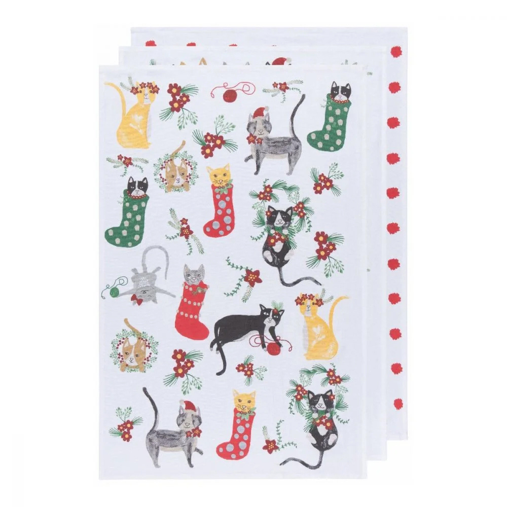 Danica Meowy Christmas Tea Towels Set Of 3