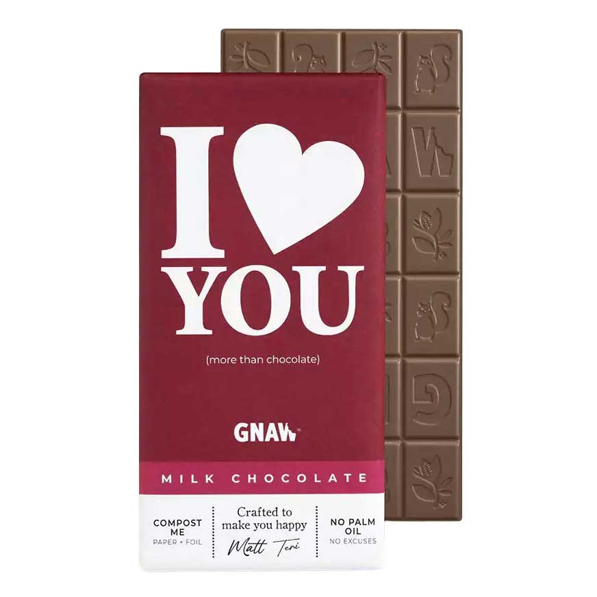 GNAW 'I Love You' Milk Chocolate Bar 80g