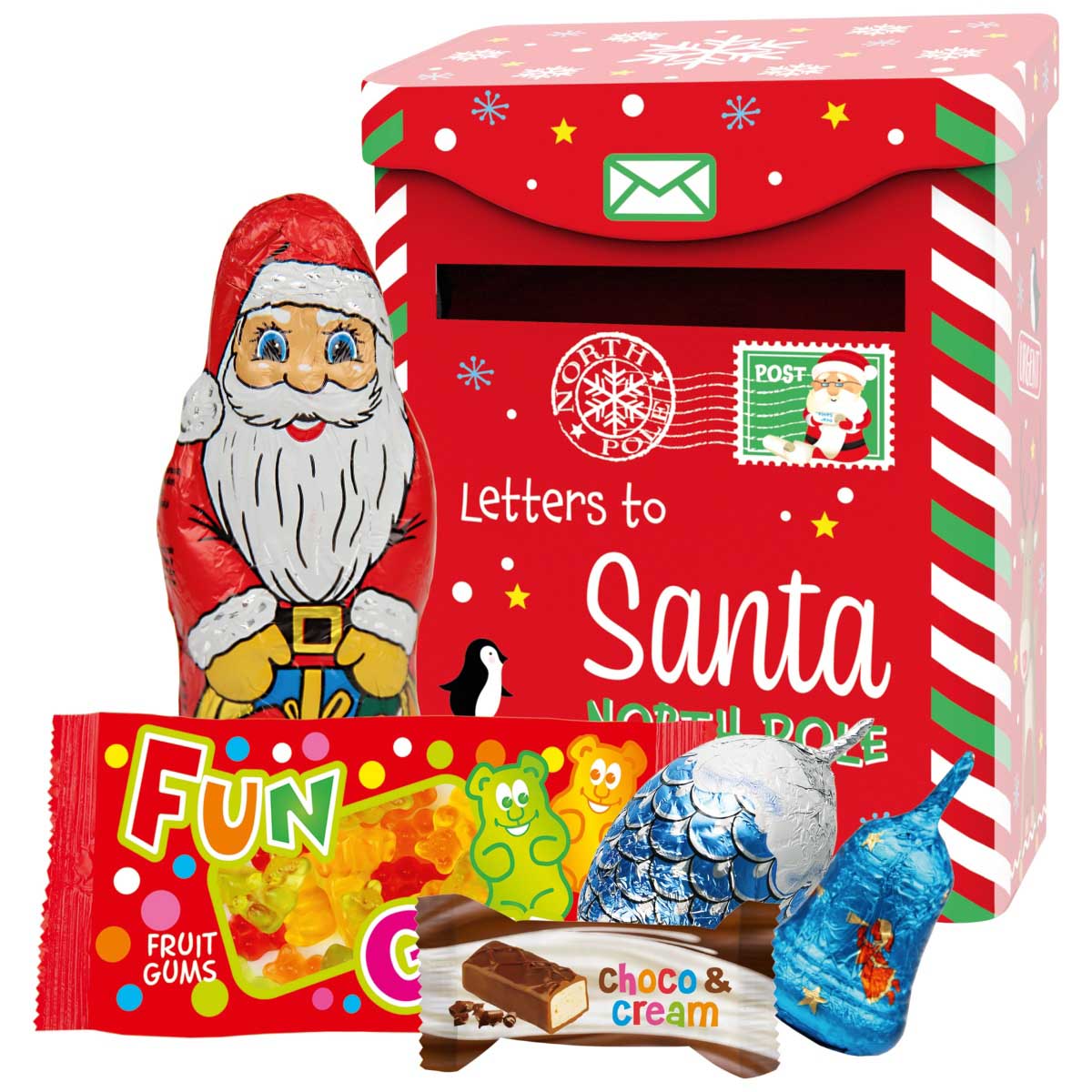 Windel Xmas Tin Mailbox with Chocolate Bar Fruit Gummies And Chocolate 132g