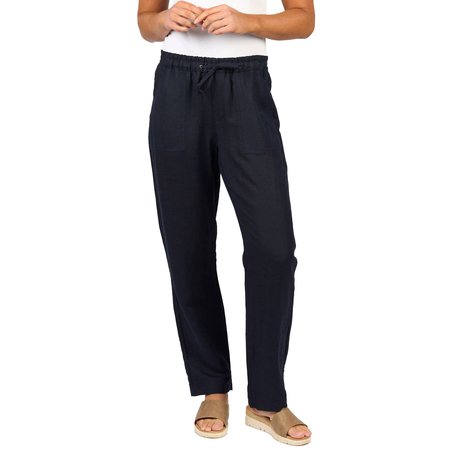Vassalli Slim Leg Ankle Grazer Elastic Waist Linen Pant