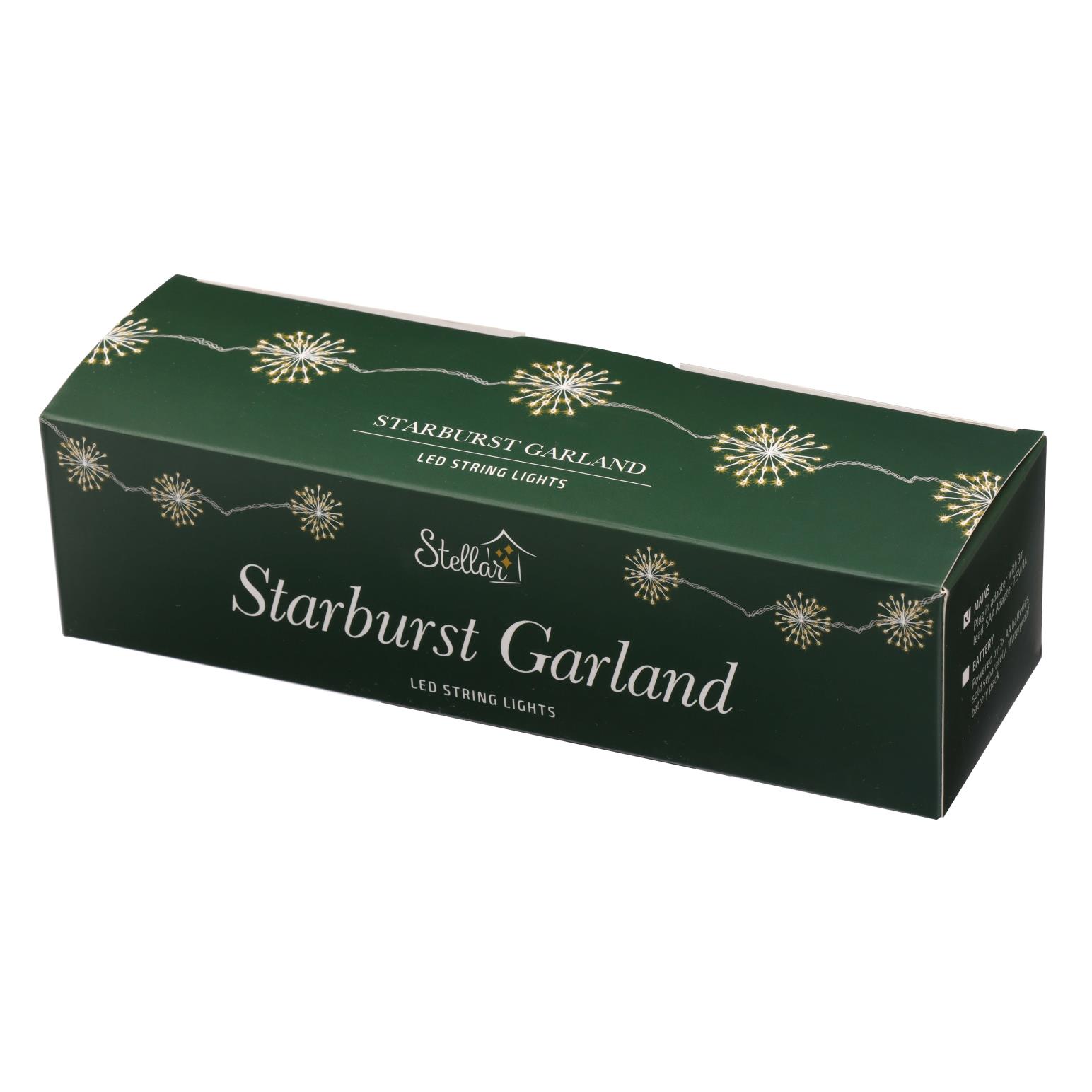 Stellar Haus Plug In Starburst Garland Silver Warm White 5m