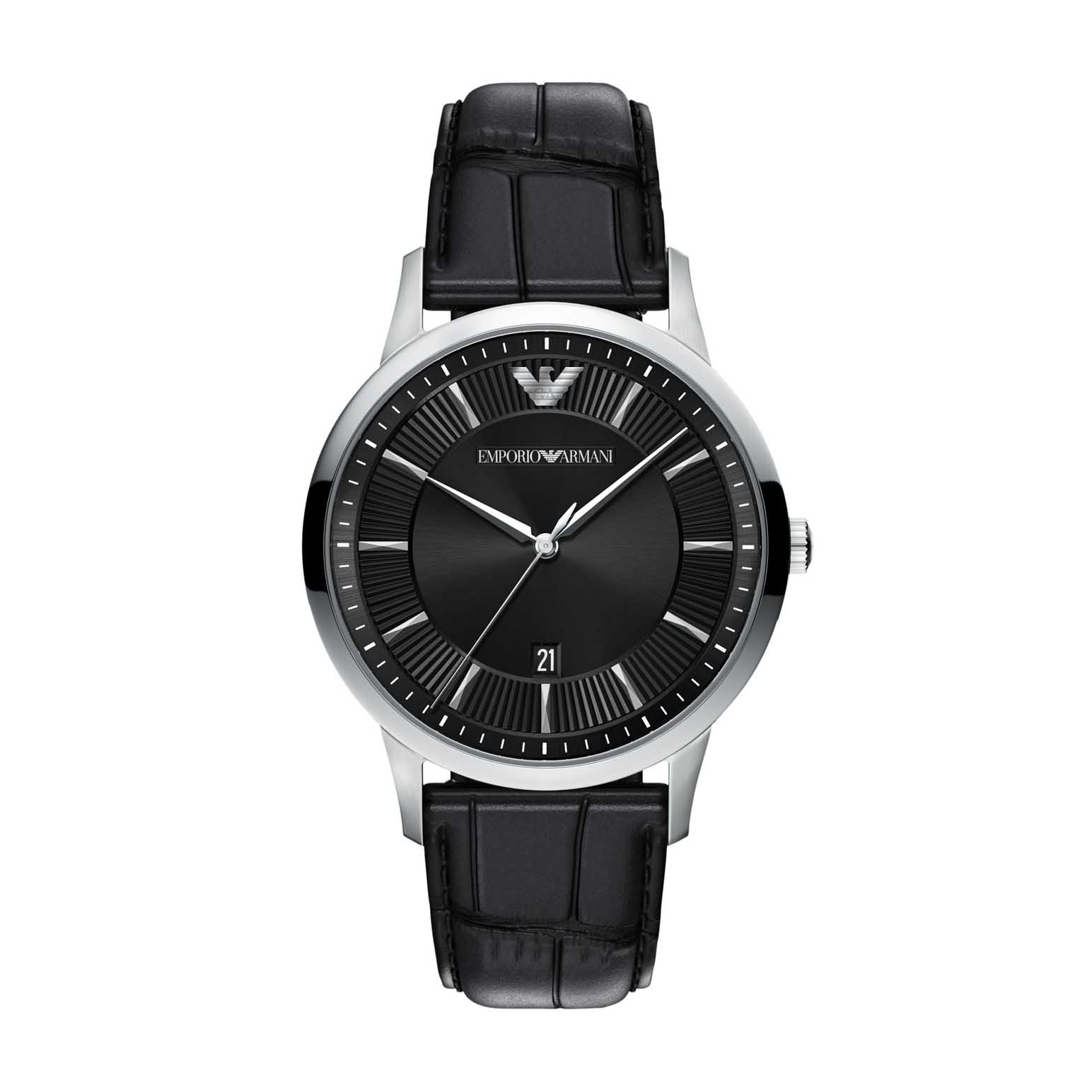 Emporio Armani Archetipo Three-Hand Black Leather Watch