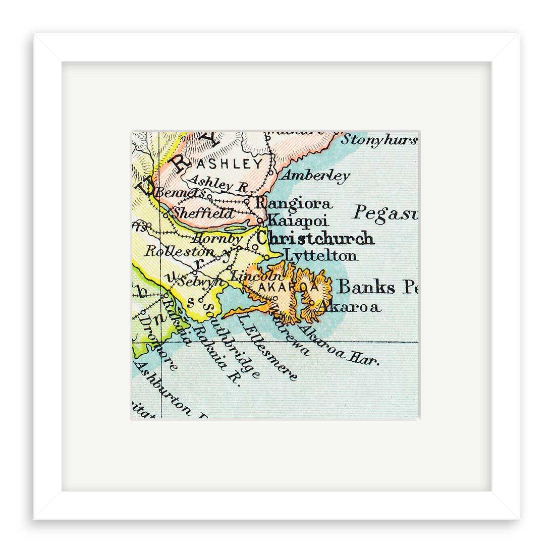 Christchurch Vintage Map Framed Print - White