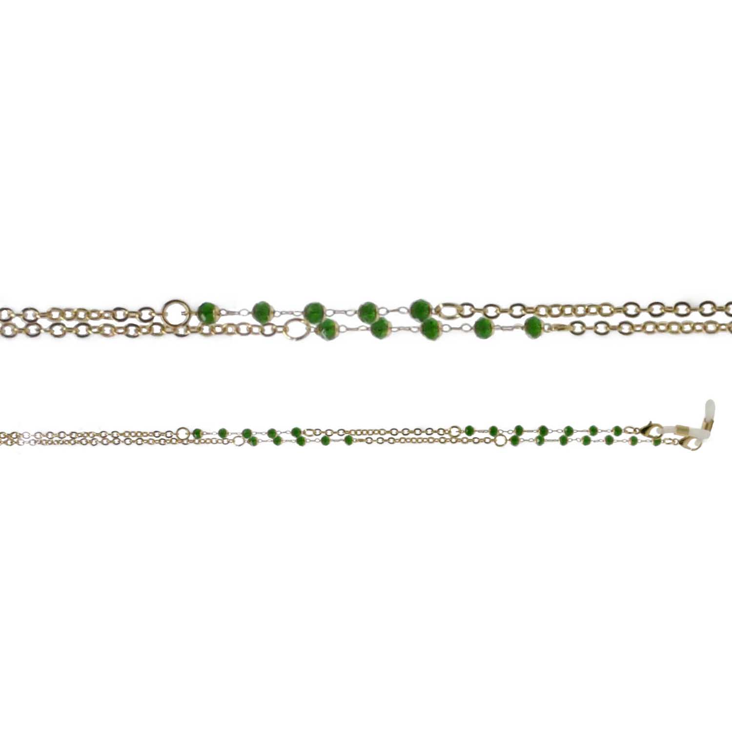 On The Nose Shiny Gold Chain with Small Green Beads