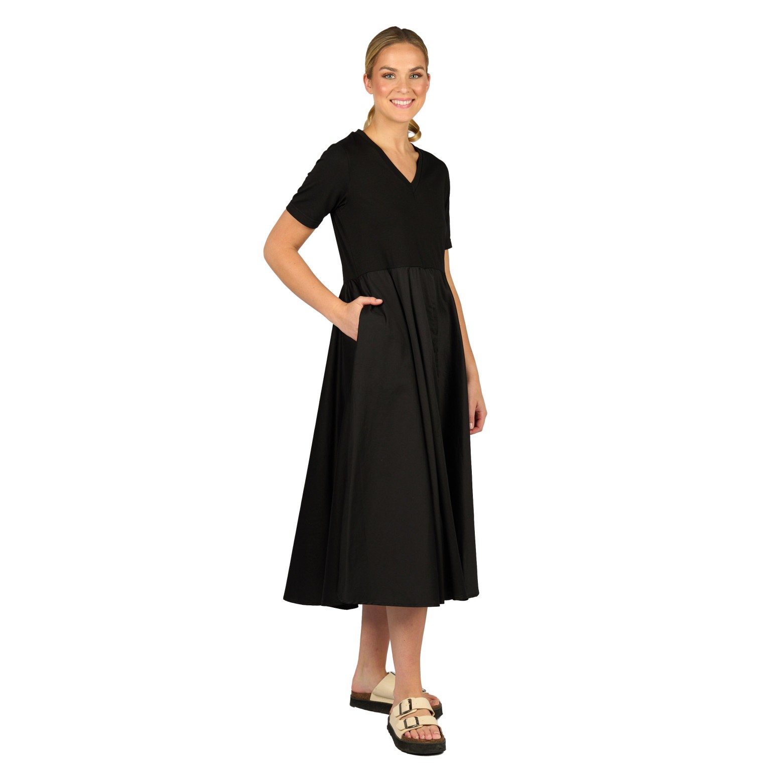 Vassalli T-Shirt Dress With Woven Skirt And Pockets