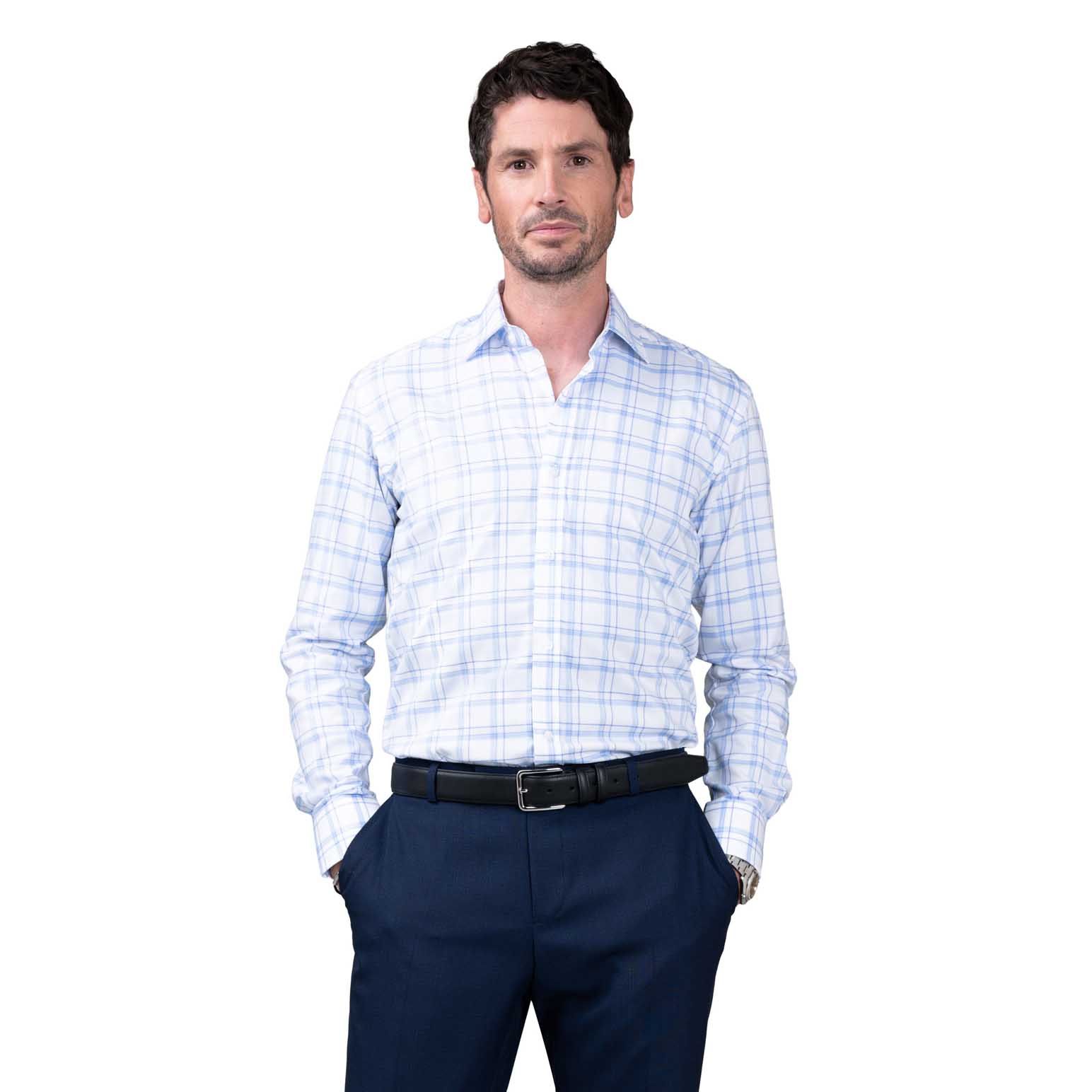Rembrandt London White & Blue Herringbone Check Shirt