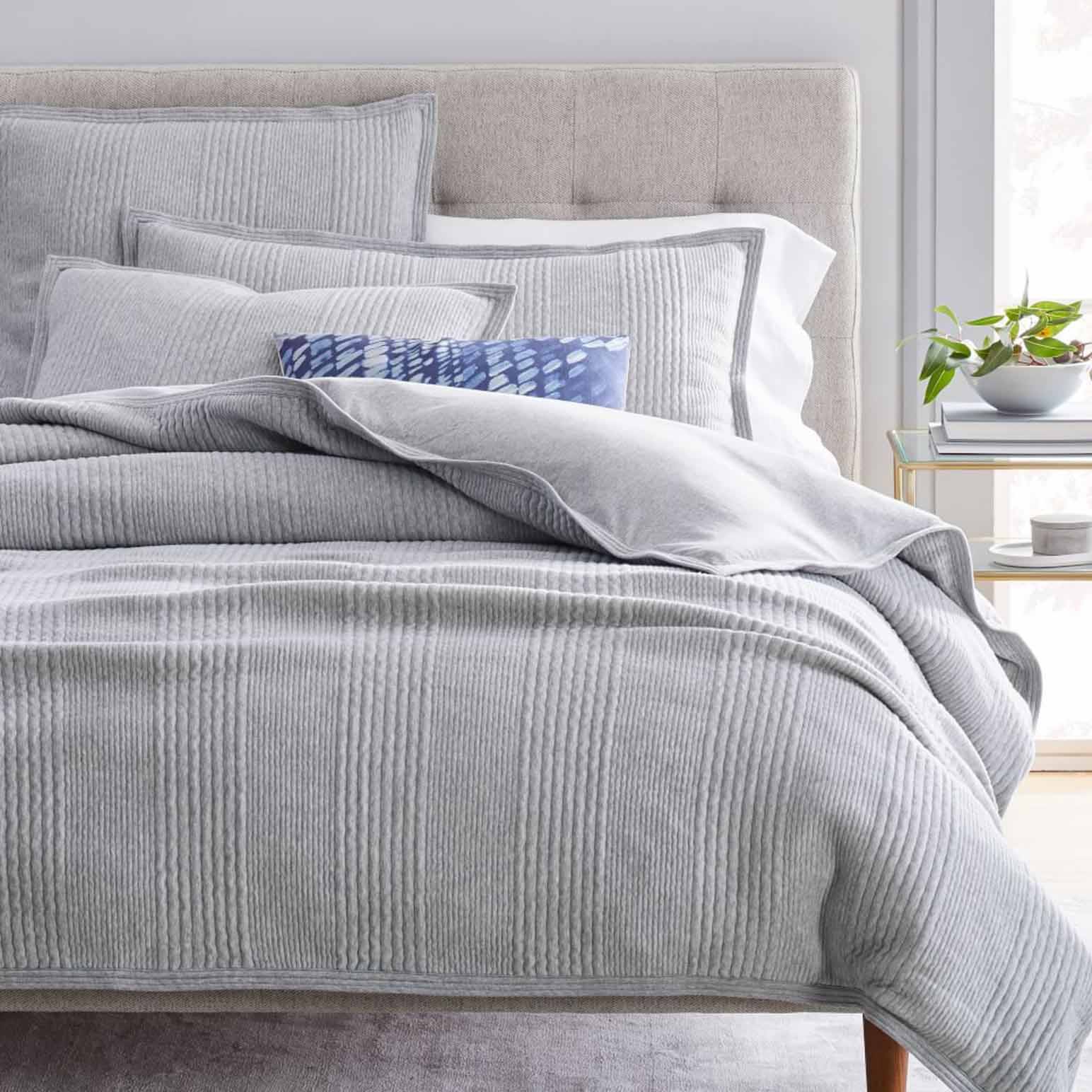West Elm Jersey Linear Duvet Cover Heather