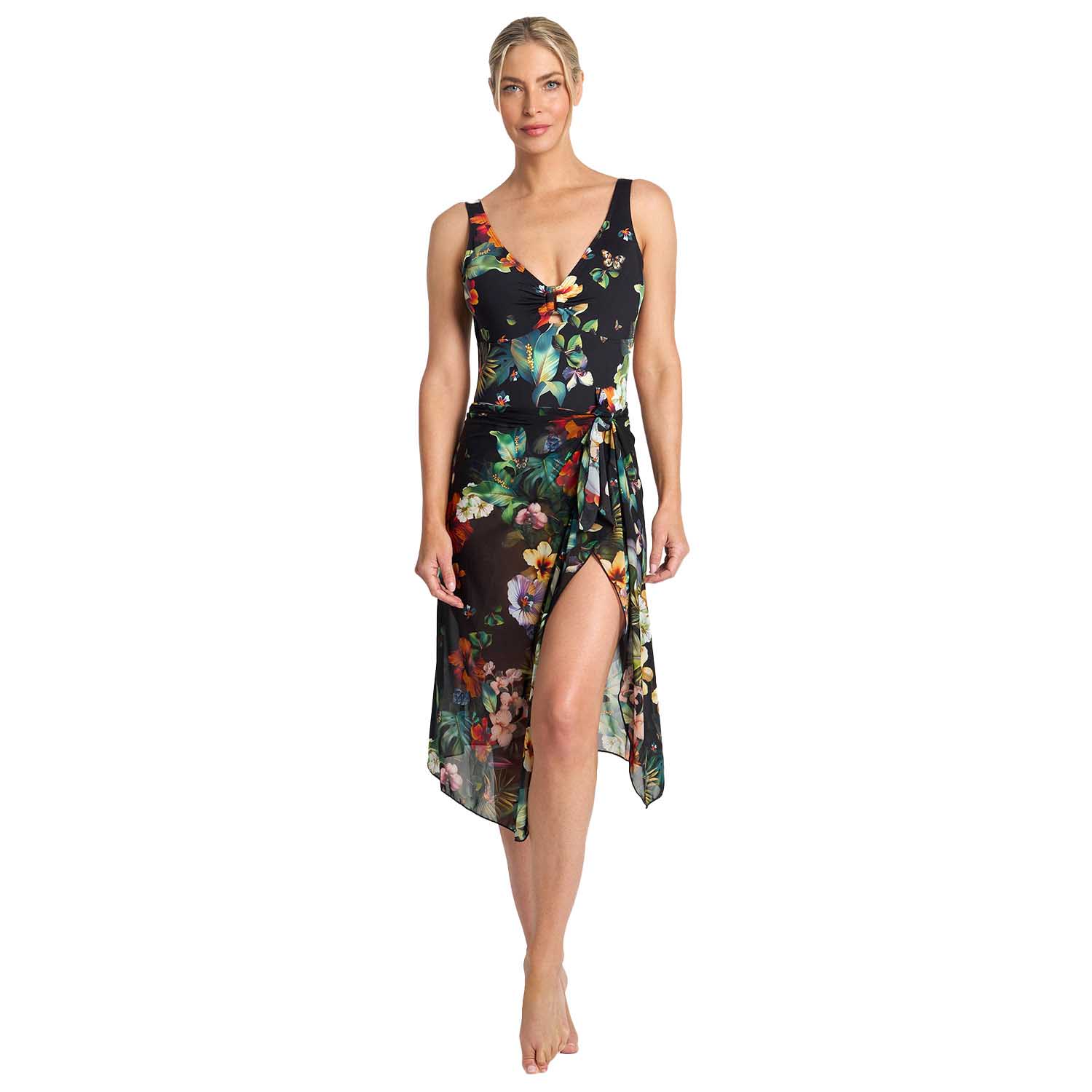 Jantzen Hibiscus Mesh Sarong  Black