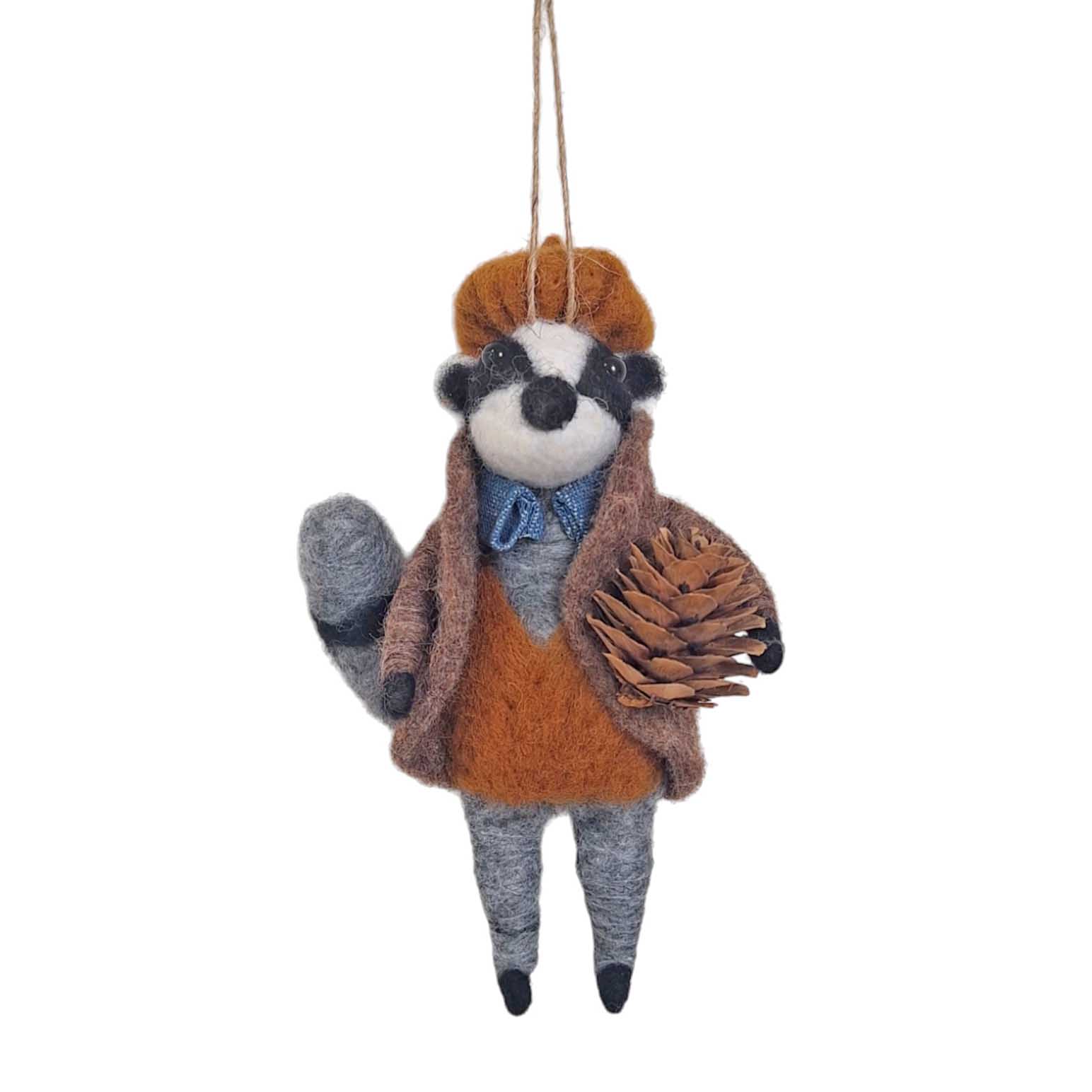 Felt Badger With Pinecone