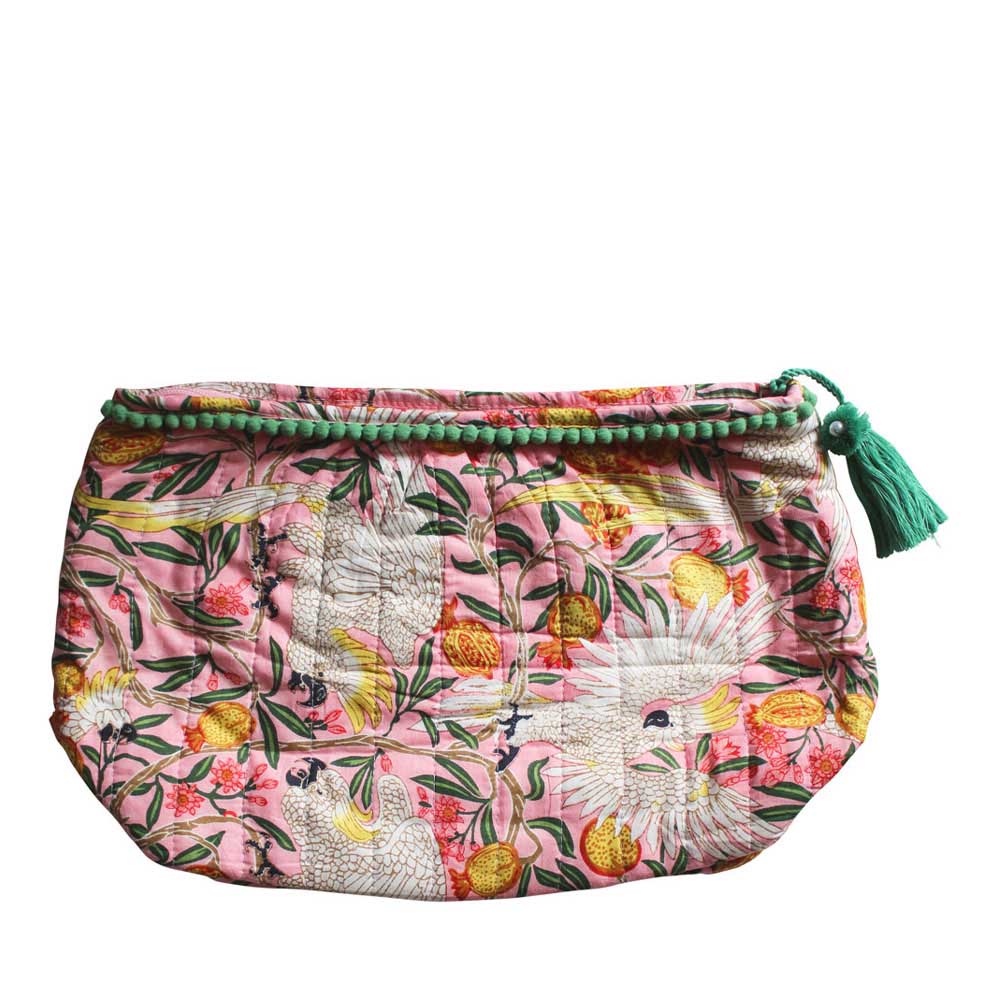 Powell Craft Lined Wash Bag Pink Tropical Bird & Pomegranate 40x27cm