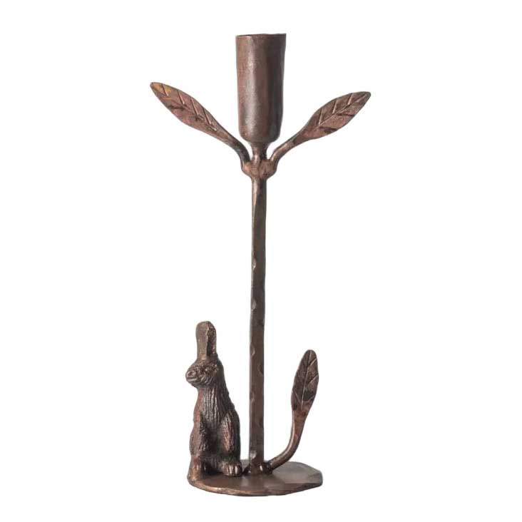French Country Rabbit & Leaf Candleholder Medium