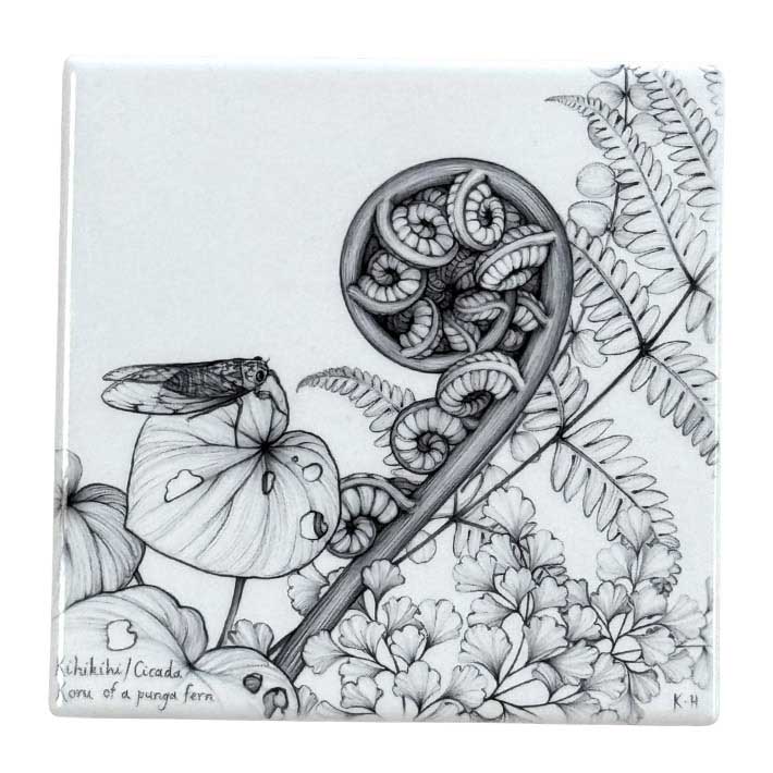 Katy Hayward Coaster - Kihikihi/Cicada & Koru Of A Punga Fern