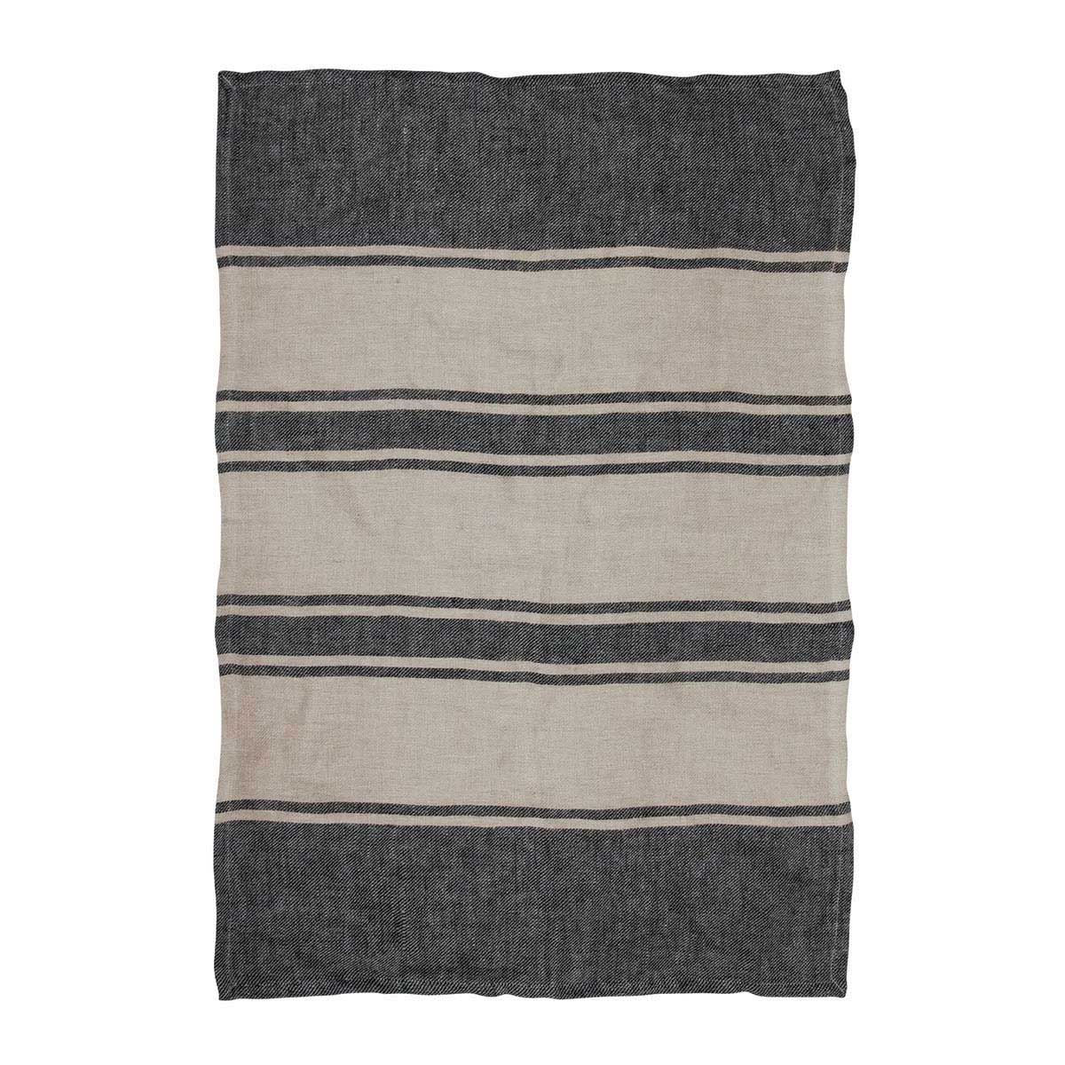 French Country Twill Tea Towel Charcoal with Natural Stripes