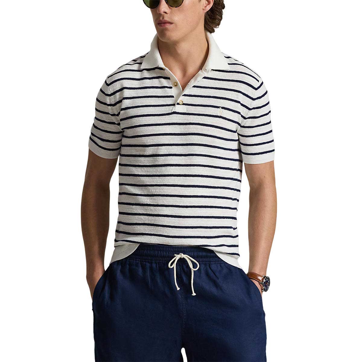 Polo Ralph Lauren Striped Cotton-Linen Polo Sweater