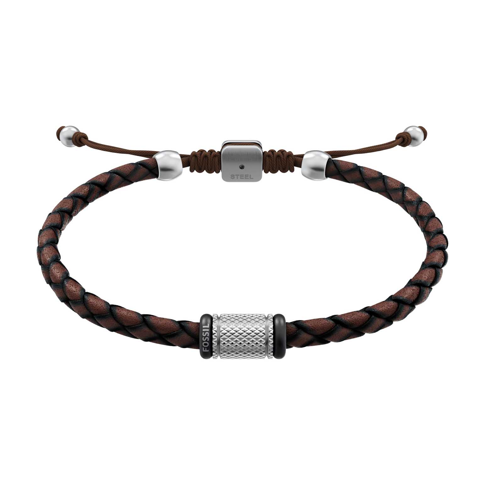 Fossil Machine Rondelles Brown Leather Station Bracelet