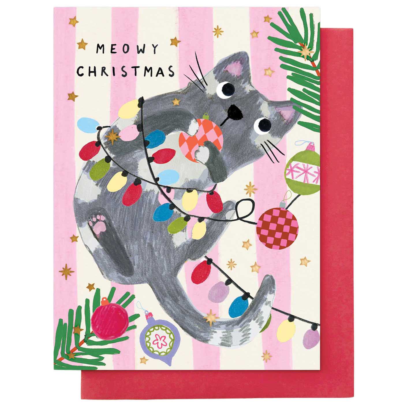 Cat In Christmas Lights Card