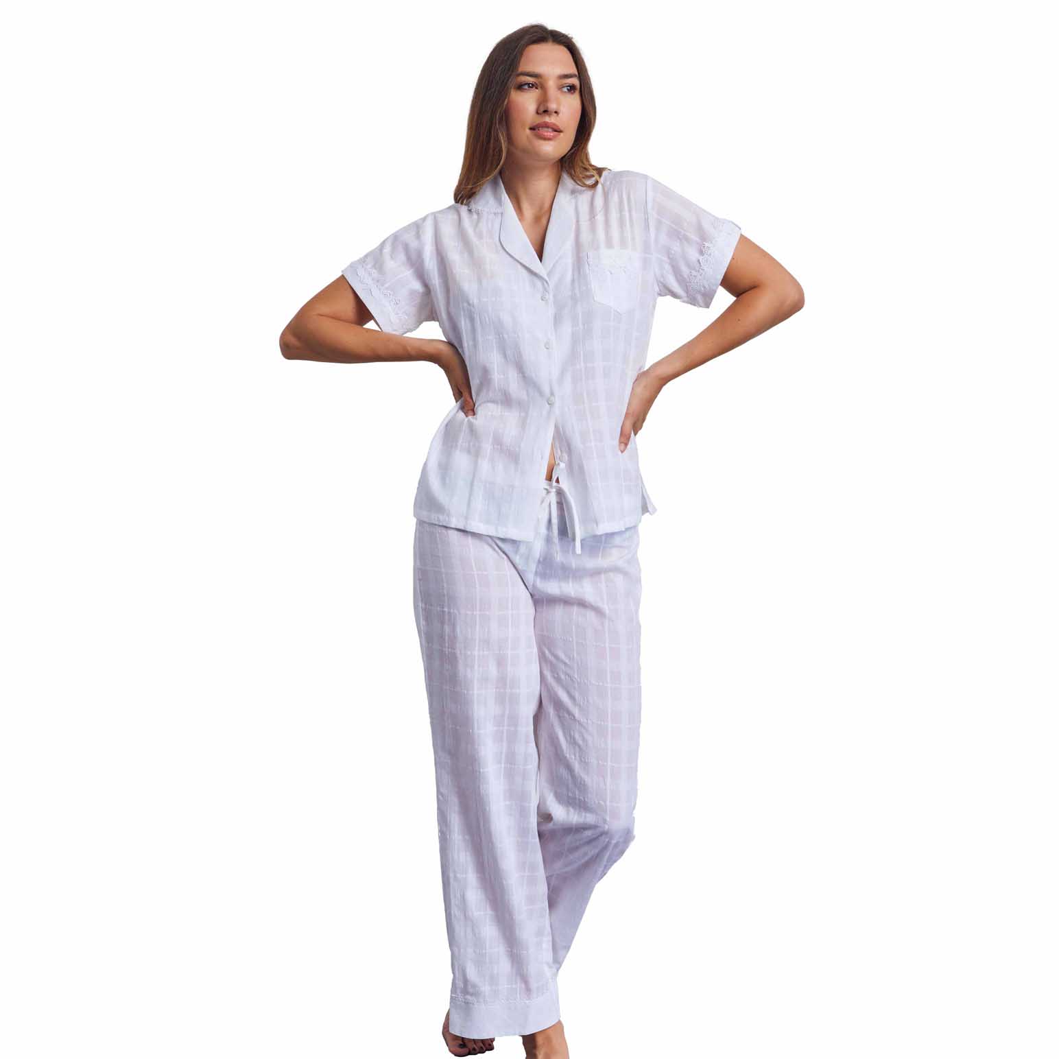 Cottonreal Leno Check Short Sleeve Pj Set
