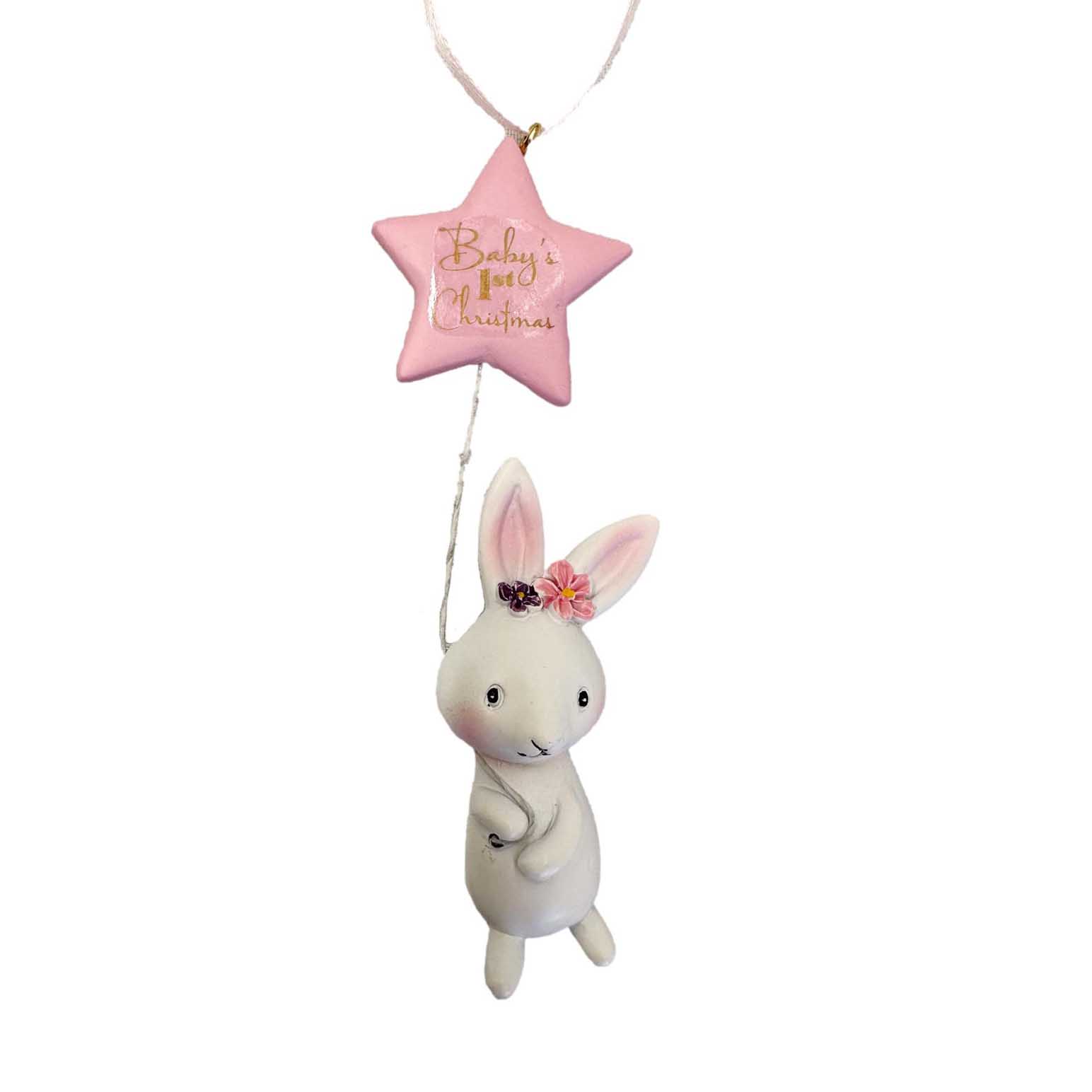 Baby's First Rabbit With Pink Star Balloon