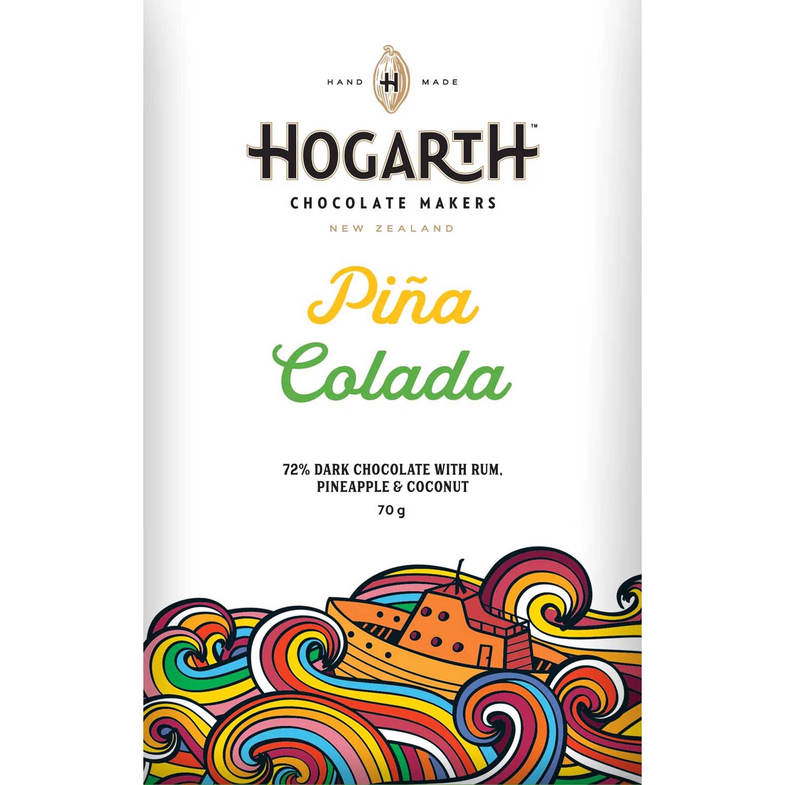 Hogarth Pi&ntilde;a Colada 72% Dark Chocolate with Rum Bar 70g