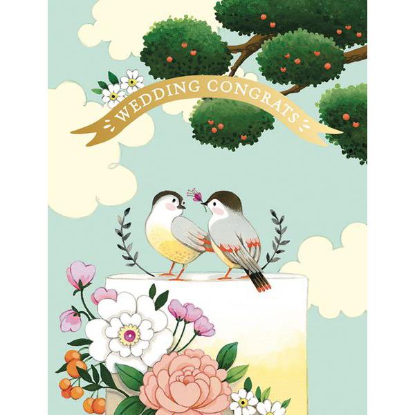 Vevoke Birds on a Cake Foil Wedding Card