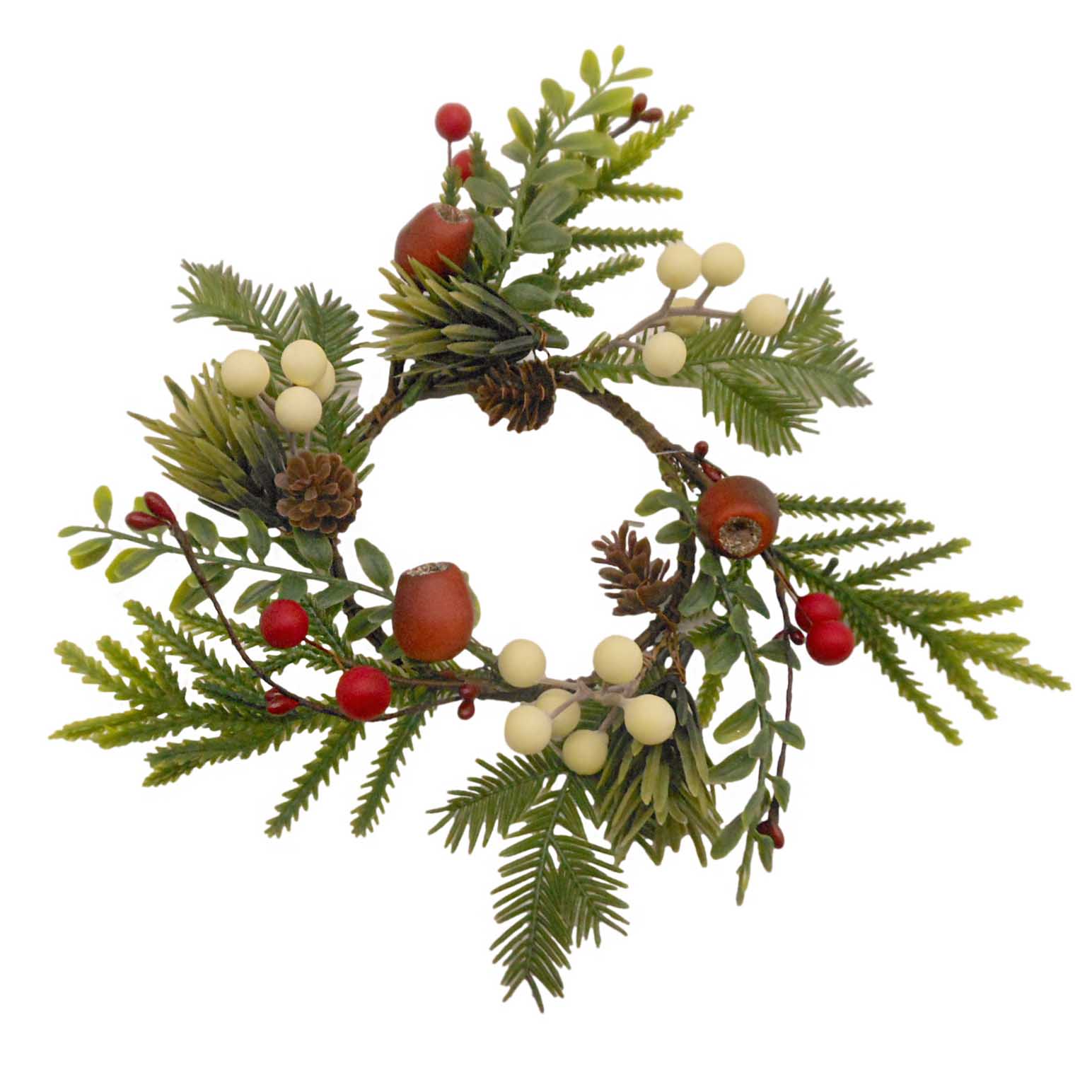 Candlering With White Berry & Mixed Leaf 4 Inch