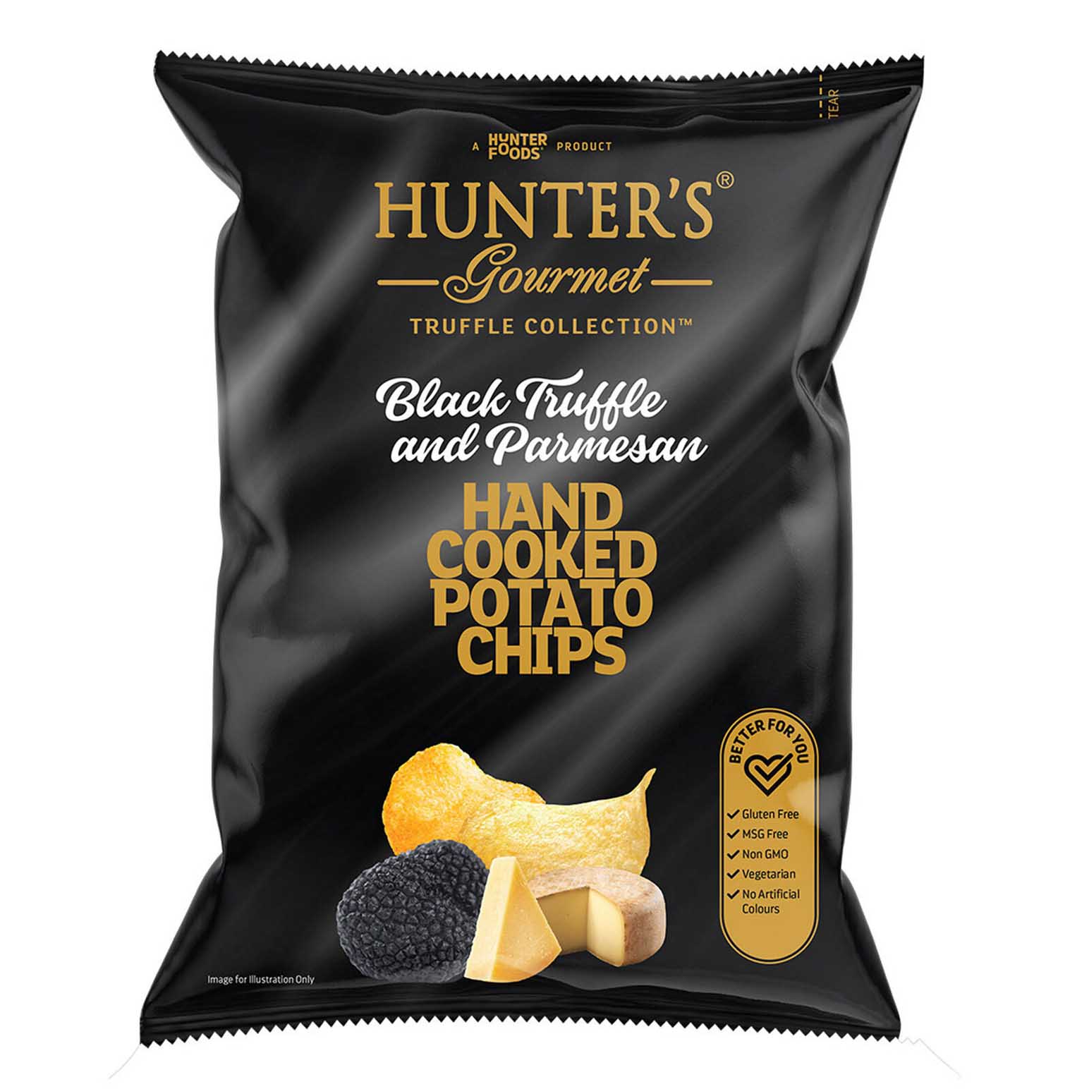Hunter's Gourmet Hand Cooked Potato Chips Black Truffle Parmesan Bag 125g