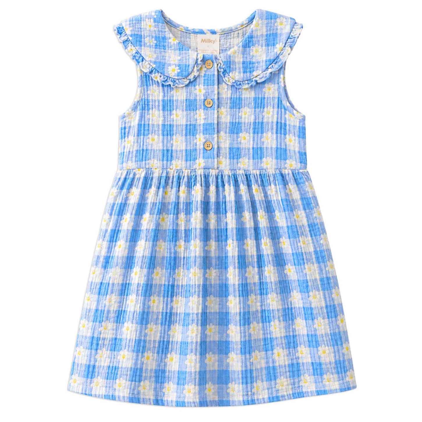 Milky Daisy Check Dress 2-7Y