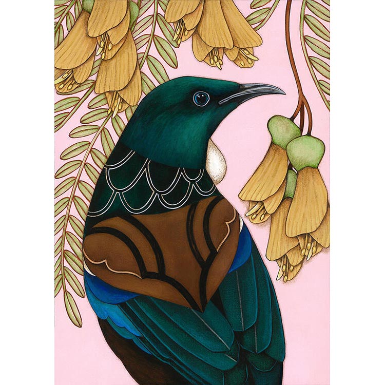 Kathryn Furniss Tui And Kowhai Matted Print